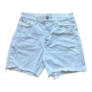 GAP Cheeky Midi Short High Rise White Distressed Raw Hem Denim Women's Size 30